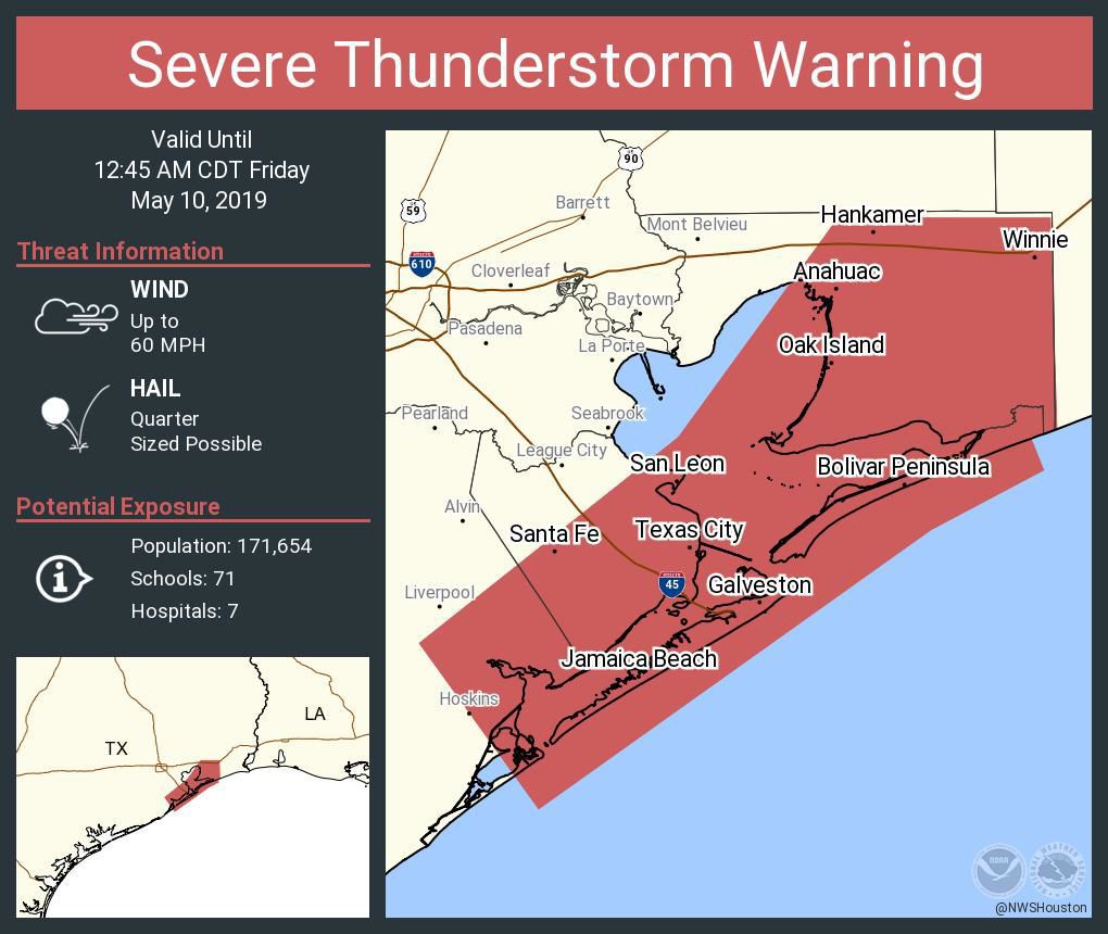 Severe Thunderstorm Warning until 12.45 AM Friday May 10